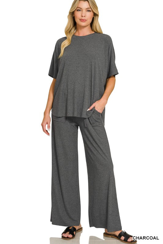 Zenana Rayon Ribbed 2-Piece Set